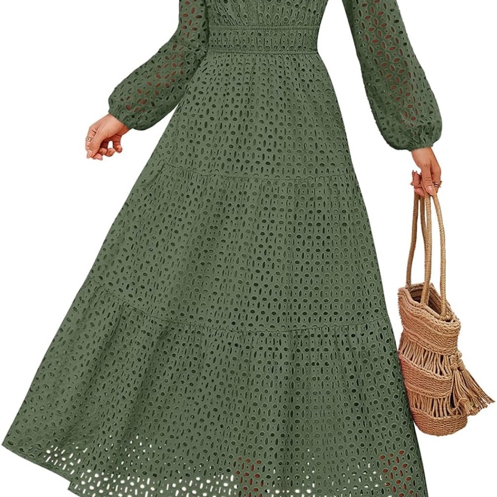 Chic Olive Green Lace Maxi Dress- Small
